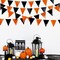 Black Orange Party Decoration Metallic Fabric Triangle Pennant Banner Flag Bunting Garland for Graduation Halloween Fall Autumn Thanksgiving Birthday Wedding Baby Shower Bridal Shower Party Supplies